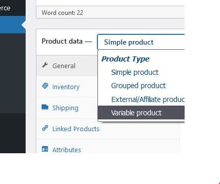 Variable product option in product data section