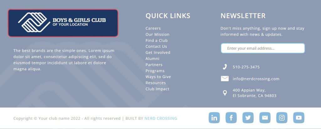 Screengrab of website footer with logo highlighted