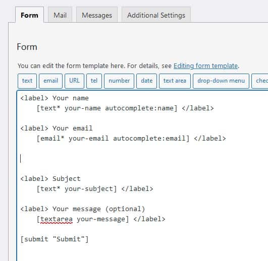Screenshot showing edit box for form