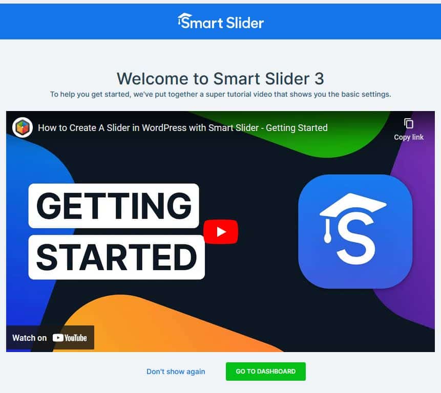 Screenshot showing the 'Welcome to Smart Slider 3' screen