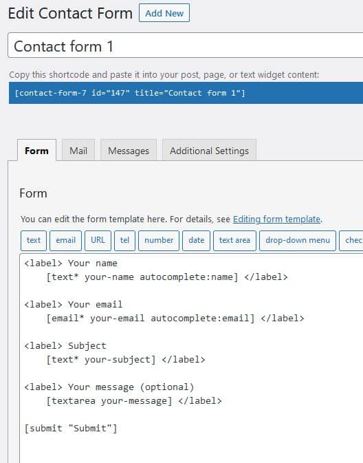 Screenshot showing the code to create a form